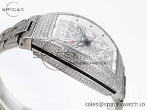 Franck Muller Vanguard SS Full Diamonds ABF Best Edition Diamonds White Dial on Diamonds Bracelet A2824 - Image 8