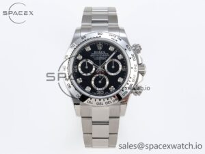 Rolex Daytona 116509 SS OMF Best Edition Black Diamonds Dial on SS Bracelet A7750 (Slim Movement)