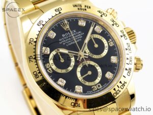 Rolex Daytona 116508 KING 1:1 Best Edition Black/YG Diamonds Dial on YG Bracelet SA4130 - Image 3