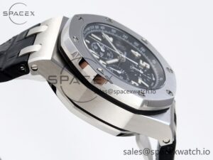 Audermars Piguet Royal Oak Offshore 42mm SS APF 1:1 Best Edition Black Dial White Markers on Black Leather Strap A7750 - Image 8
