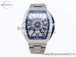 Franck Muller Vanguard SS Blue Full Diamonds ABF Best Edition Diamonds Blue Dial on Diamonds Bracelet A2824