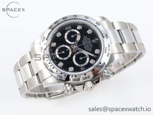 Rolex Daytona 116509 SS OMF Best Edition Black Diamonds Dial on SS Bracelet A7750 (Slim Movement) - Image 6