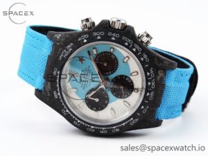 Rolex Daytona DIW Carbon Case and Bezel DIWF Edition White/Blue Dial on Blue Nylon Strap A7750 - Image 5