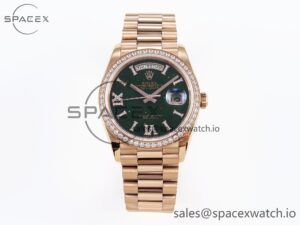 Rolex DayDate 36mm RG/RG Pres Dia Green Dial RAF A2834