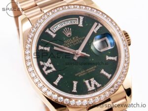 Rolex DayDate 36mm RG/RG Pres Dia Green Dial RAF A2834 - Image 3
