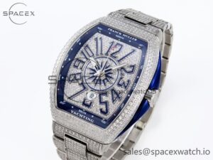 Franck Muller Vanguard SS Blue Full Diamonds ABF Best Edition Diamonds Blue Dial on Diamonds Bracelet A2824 - Image 4