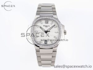 PATEK PHILIPPE NAUTILUS 7118 LADIES SS PPF 1:1 BEST EDITION WHITE DIAL DIAMONDS BEZEL ON SS BRACELET 324CS