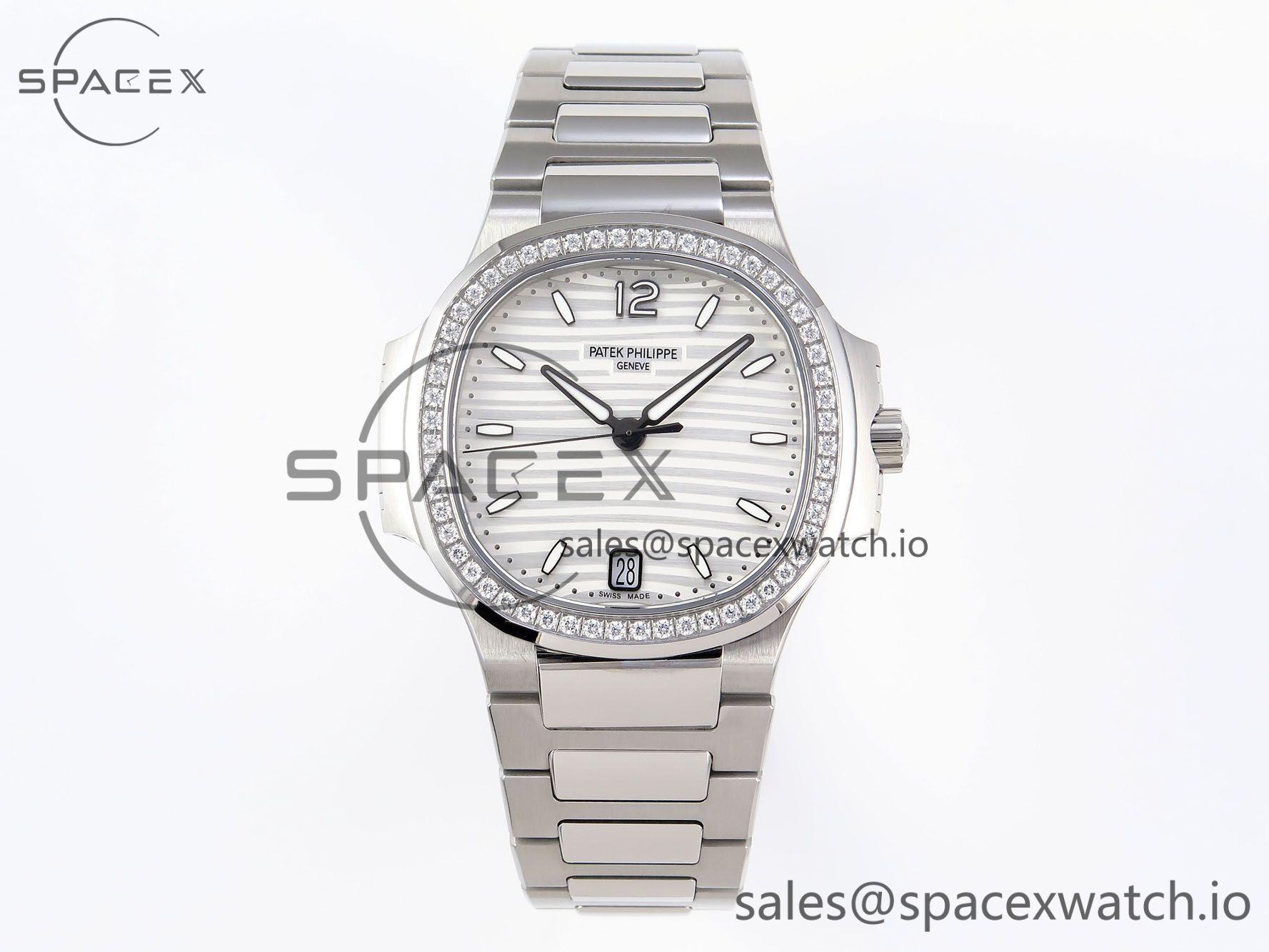IMG_0069 PATEK PHILIPPE NAUTILUS 7118 LADIES SS PPF 1:1 BEST EDITION WHITE DIAL DIAMONDS BEZEL ON SS BRACELET 324CS - Image 1