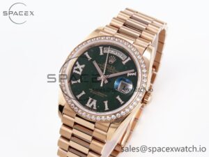 Rolex DayDate 36mm RG/RG Pres Dia Green Dial RAF A2834 - Image 4