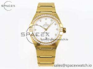 Omega Constellation 39mm YG Diamonds Bezel ASWF 1:1 Best Edition White Diamonds Dial on YG Bracelet A8801