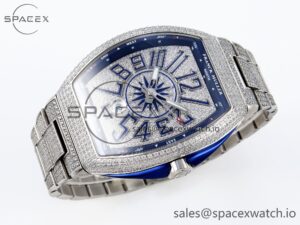 Franck Muller Vanguard SS Blue Full Diamonds ABF Best Edition Diamonds Blue Dial on Diamonds Bracelet A2824 - Image 6