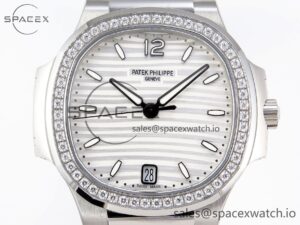 PATEK PHILIPPE NAUTILUS 7118 LADIES SS PPF 1:1 BEST EDITION WHITE DIAL DIAMONDS BEZEL ON SS BRACELET 324CS - Image 2