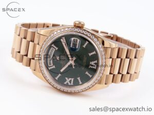 Rolex DayDate 36mm RG/RG Pres Dia Green Dial RAF A2834 - Image 5