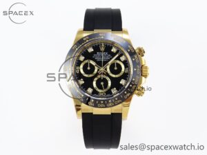 Rolex Daytona 116518 APSF 1:1 Best Edition Black Diamonds Dial on Oysterflex Rubber Strap SH4130