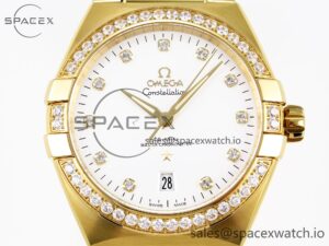 Omega Constellation 39mm YG Diamonds Bezel ASWF 1:1 Best Edition White Diamonds Dial on YG Bracelet A8801 - Image 2