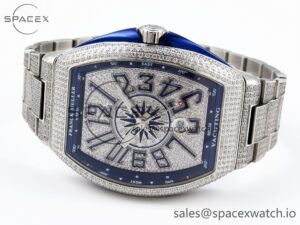 Franck Muller Vanguard SS Blue Full Diamonds ABF Best Edition Diamonds Blue Dial on Diamonds Bracelet A2824 - Image 5