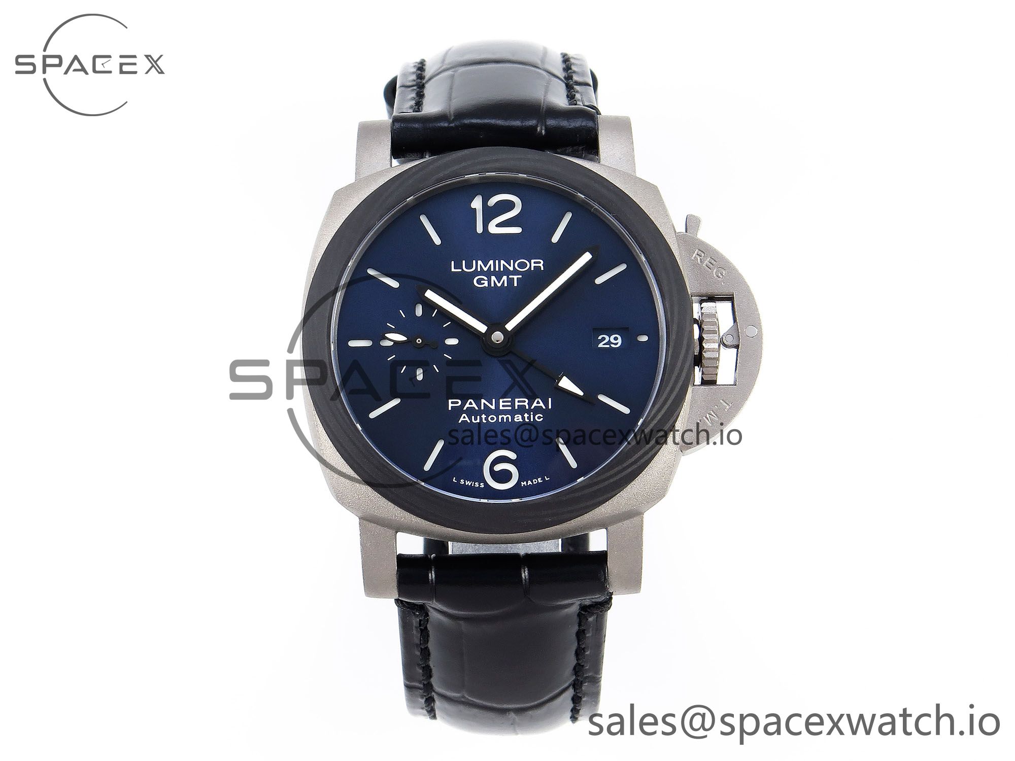 IMG_0071 Panerai PAM1279 X LUMINOR GMT 42MM TITANIUM VSF 1:1 BEST EDITION BLUE DIAL ON BLACK LEATHER STRAP P.9011 SUPER CLONE - Image 1