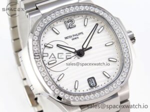 PATEK PHILIPPE NAUTILUS 7118 LADIES SS PPF 1:1 BEST EDITION WHITE DIAL DIAMONDS BEZEL ON SS BRACELET 324CS - Image 3