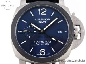Panerai PAM1279 X LUMINOR GMT 42MM TITANIUM VSF 1:1 BEST EDITION BLUE DIAL ON BLACK LEATHER STRAP P.9011 SUPER CLONE - Image 2