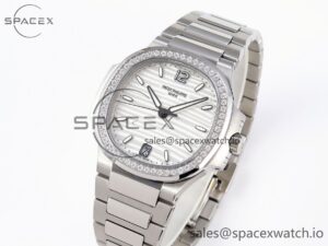 PATEK PHILIPPE NAUTILUS 7118 LADIES SS PPF 1:1 BEST EDITION WHITE DIAL DIAMONDS BEZEL ON SS BRACELET 324CS - Image 4