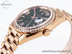 Rolex DayDate 36mm RG/RG Pres Dia Green Dial RAF A2834 - Image 6
