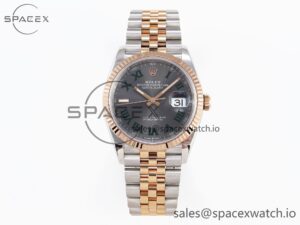 Rolex DateJust 36 SS/RG 126231 VSF 1:1 Best Edition 904L Steel Gray Dial Green Roman Marker on Jubilee Bracelet VS3235