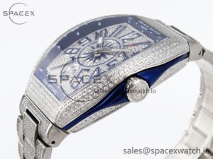 Franck Muller Vanguard SS Blue Full Diamonds ABF Best Edition Diamonds Blue Dial on Diamonds Bracelet A2824 - Image 7