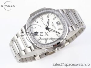 PATEK PHILIPPE NAUTILUS 7118 LADIES SS PPF 1:1 BEST EDITION WHITE DIAL DIAMONDS BEZEL ON SS BRACELET 324CS - Image 6