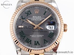 Rolex DateJust 36 SS/RG 126231 VSF 1:1 Best Edition 904L Steel Gray Dial Green Roman Marker on Jubilee Bracelet VS3235 - Image 2