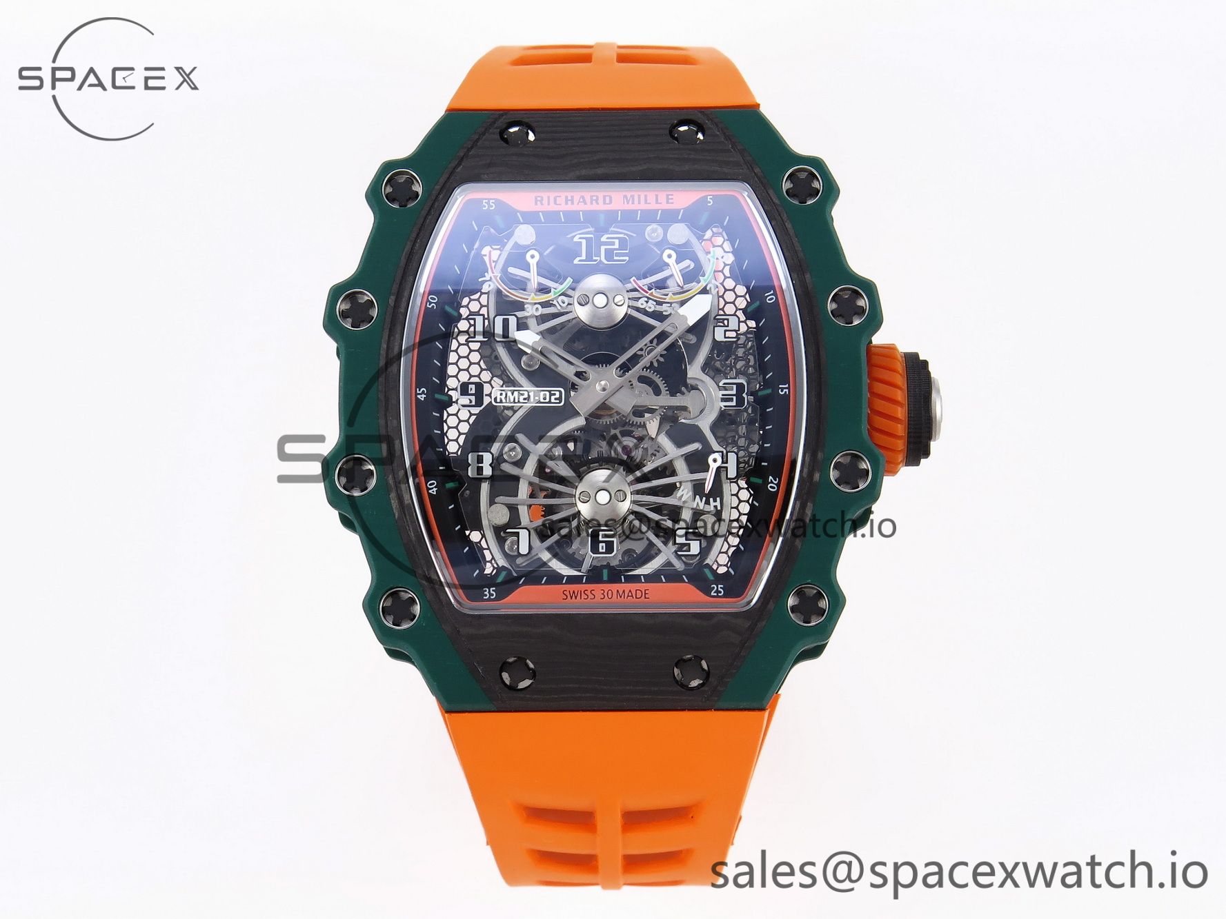 IMG_0073 Richard Mille RM21-02 Tourbillon NTPT RMF Best Edition Skeleton Dial on Orange Rubber Strap - Image 1