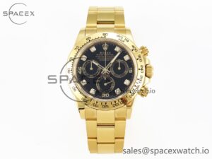Rolex Daytona 116508 KING 1:1 Best Edition Black Diamonds Dial on YG Bracelet SA4130