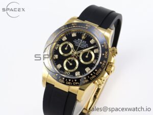 Rolex Daytona 116518 APSF 1:1 Best Edition Black Diamonds Dial on Oysterflex Rubber Strap SH4130 - Image 4