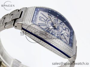 Franck Muller Vanguard SS Blue Full Diamonds ABF Best Edition Diamonds Blue Dial on Diamonds Bracelet A2824 - Image 8