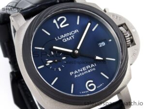 Panerai PAM1279 X LUMINOR GMT 42MM TITANIUM VSF 1:1 BEST EDITION BLUE DIAL ON BLACK LEATHER STRAP P.9011 SUPER CLONE - Image 3