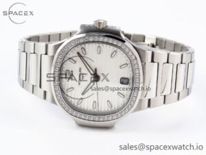 PATEK PHILIPPE NAUTILUS 7118 LADIES SS PPF 1:1 BEST EDITION WHITE DIAL DIAMONDS BEZEL ON SS BRACELET 324CS - Image 5