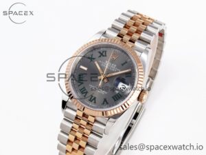 Rolex DateJust 36 SS/RG 126231 VSF 1:1 Best Edition 904L Steel Gray Dial Green Roman Marker on Jubilee Bracelet VS3235 - Image 4
