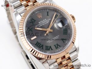 Rolex DateJust 36 SS/RG 126231 VSF 1:1 Best Edition 904L Steel Gray Dial Green Roman Marker on Jubilee Bracelet VS3235 - Image 3