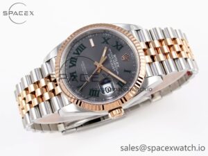 Rolex DateJust 36 SS/RG 126231 VSF 1:1 Best Edition 904L Steel Gray Dial Green Roman Marker on Jubilee Bracelet VS3235 - Image 6