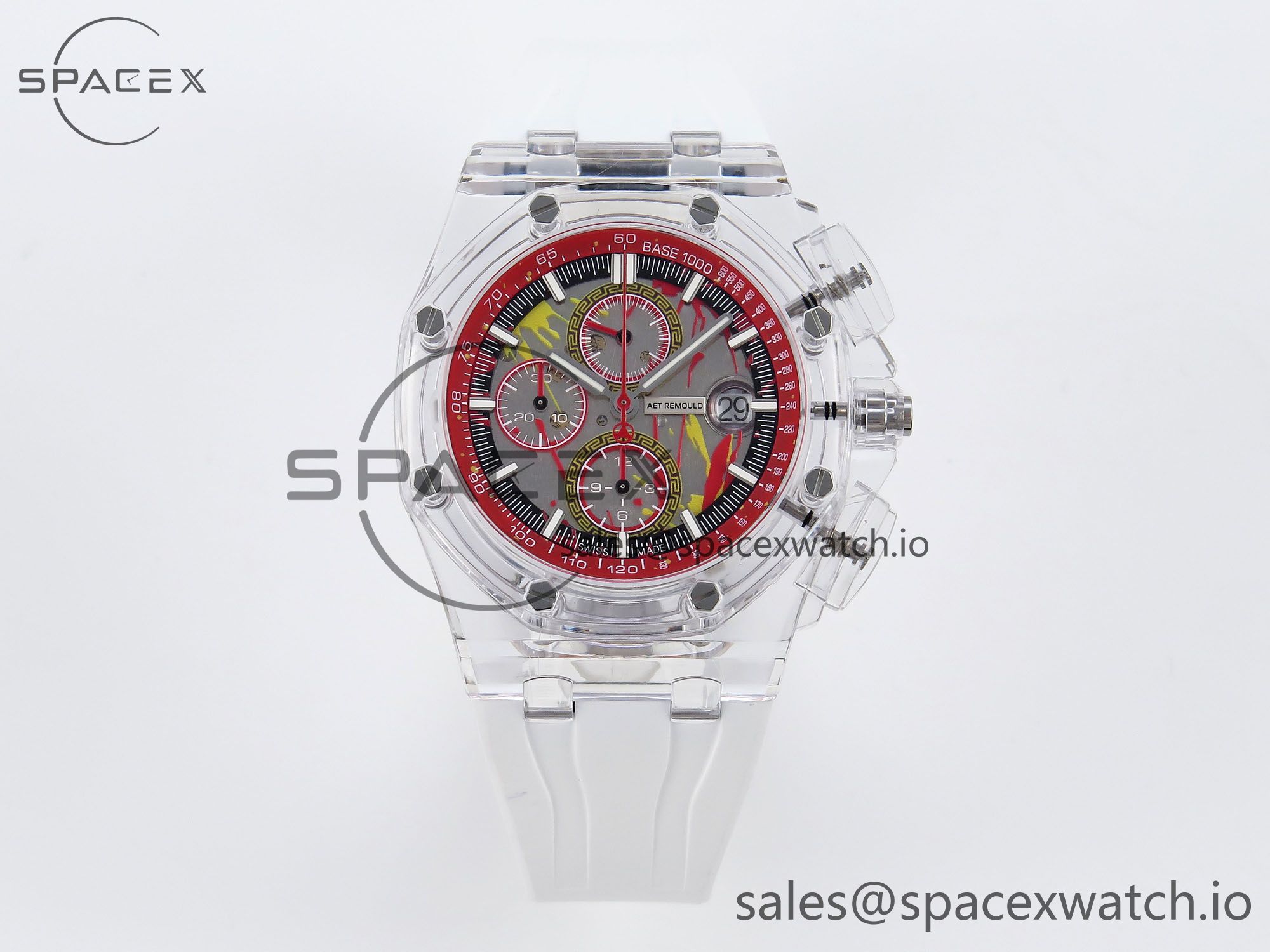 IMG_0076 Audermars Piguet Royal Oak Offshore 44mm Transparent APF Best Edition Red Dial on White Rubber Strap A3126 - Image 1