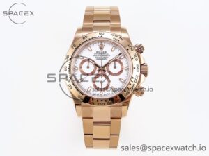 Rolex Daytona 116505 RG OMF Best Edition White Dial on RG Bracelet A7750 (Slim Movement)