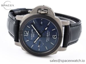 Panerai PAM1279 X LUMINOR GMT 42MM TITANIUM VSF 1:1 BEST EDITION BLUE DIAL ON BLACK LEATHER STRAP P.9011 SUPER CLONE - Image 5
