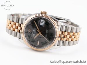Rolex DateJust 36 SS/RG 126231 VSF 1:1 Best Edition 904L Steel Gray Dial Green Roman Marker on Jubilee Bracelet VS3235 - Image 5