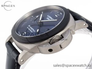 Panerai PAM1279 X LUMINOR GMT 42MM TITANIUM VSF 1:1 BEST EDITION BLUE DIAL ON BLACK LEATHER STRAP P.9011 SUPER CLONE - Image 7