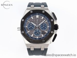 Audermars Piguet Royal Oak Offshore 44mm SS Black Ceramic Bezel APF 1:1 Best Edition Gray/Blue Dial on Gray Rubber Strap A4401