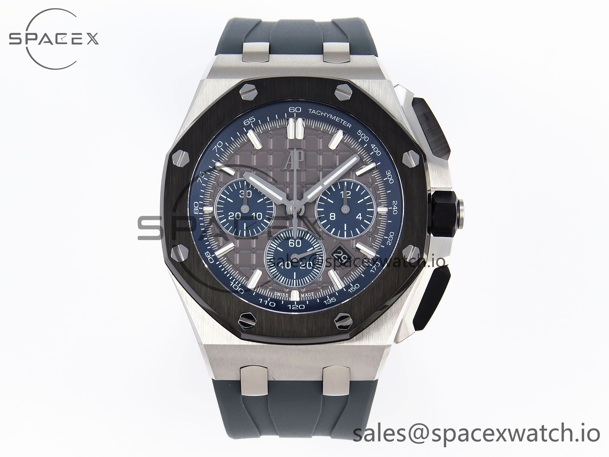 IMG_0080 (2) Audermars Piguet Royal Oak Offshore 44mm SS Black Ceramic Bezel APF 1:1 Best Edition Gray/Blue Dial on Gray Rubber Strap A4401 - Image 1