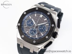 Audermars Piguet Royal Oak Offshore 44mm SS Black Ceramic Bezel APF 1:1 Best Edition Gray/Blue Dial on Gray Rubber Strap A4401 - Image 4