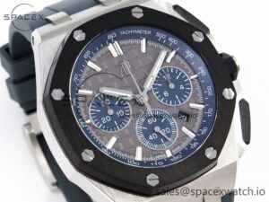 Audermars Piguet Royal Oak Offshore 44mm SS Black Ceramic Bezel APF 1:1 Best Edition Gray/Blue Dial on Gray Rubber Strap A4401 - Image 3