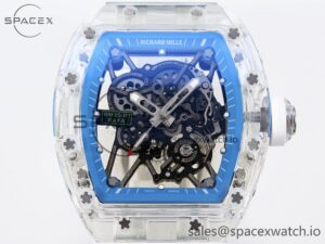 Richard Mille RM035 Transparent RMF Best Edition Skeleton Blue Dial on White Rubber Strap Clone RMUL2 - Image 2