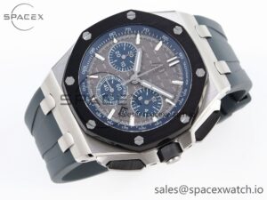 Audermars Piguet Royal Oak Offshore 44mm SS Black Ceramic Bezel APF 1:1 Best Edition Gray/Blue Dial on Gray Rubber Strap A4401 - Image 6