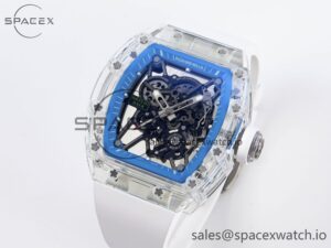 Richard Mille RM035 Transparent RMF Best Edition Skeleton Blue Dial on White Rubber Strap Clone RMUL2 - Image 4